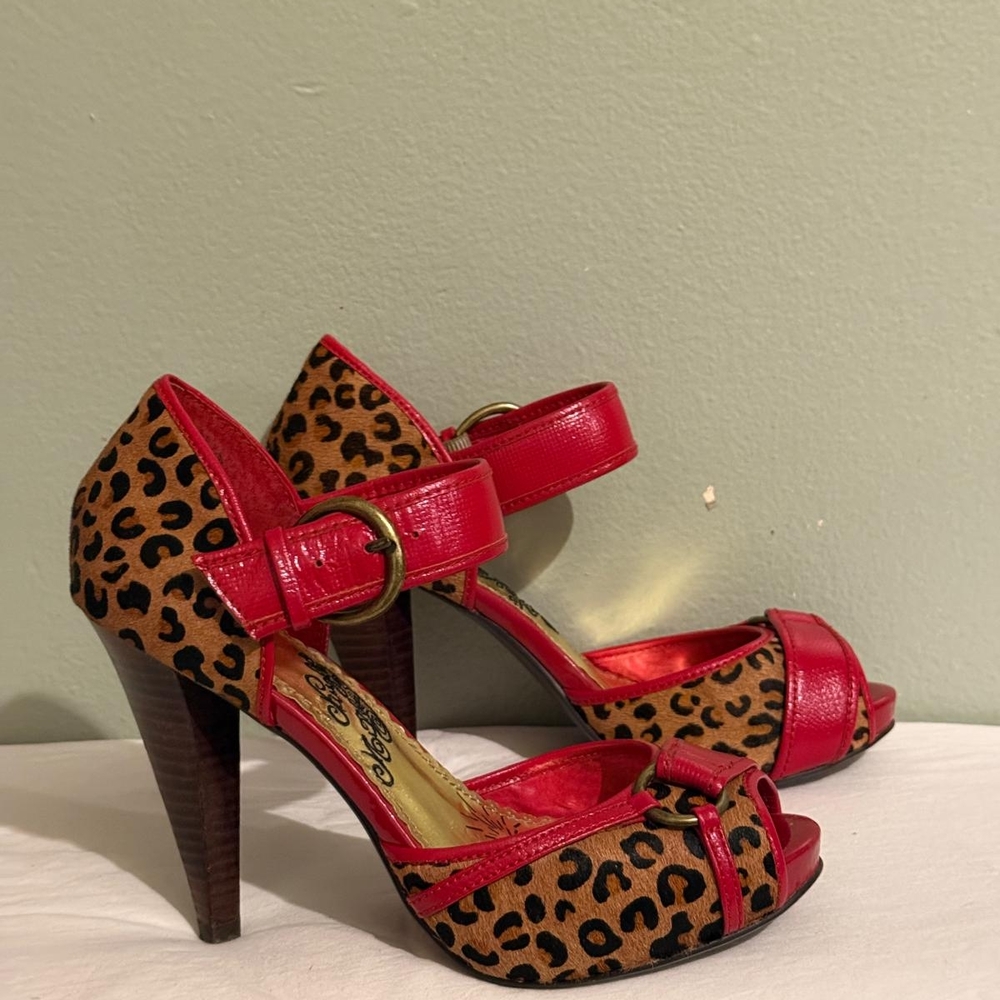 Naughty Monkey Red and Leopard Heels